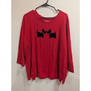 Red long sleeve crew neck shirt w/black Scottish terrier embellishments size 3X